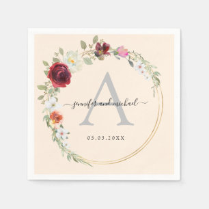 Monogram, elegant eucalyptus flower wedding napkins