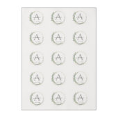 Monogram, elegant eucalyptus wedding edible frosting rounds (Sheet)