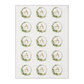 Monogram, elegant eucalyptus wedding edible frosting rounds (Sheet)