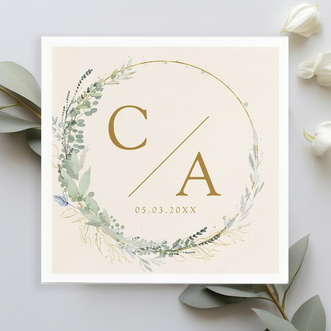 Monogram, elegant eucalyptus wedding napkins (Creator Uploaded)