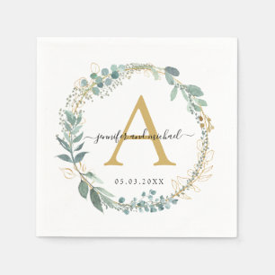 Monogram, elegant eucalyptus wedding napkins