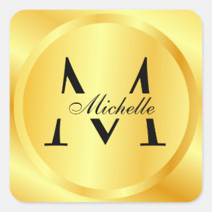 Monogram Elegant Faux Gold Glamorous Template Square Sticker