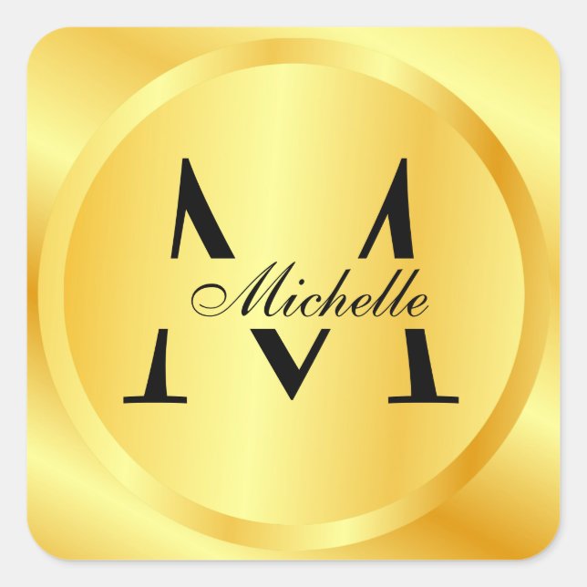 Monogram Elegant Faux Gold Glamorous Template Square Sticker (Front)