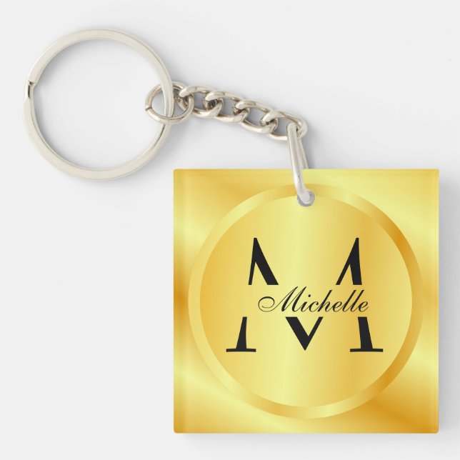 Monogram Elegant Faux Gold Glamour Template Keychain (Front)