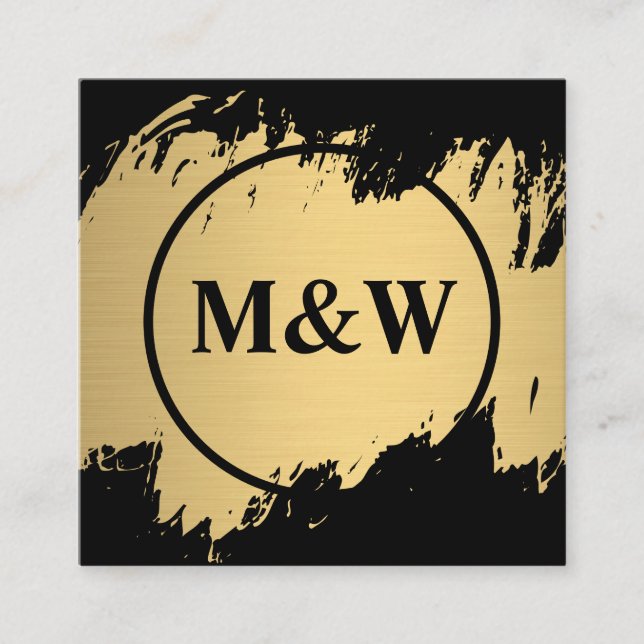 Monogram Elegant Faux Gold Grunge Square Business Card (Front)