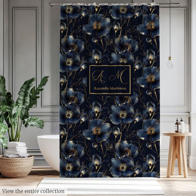Monogram Elegant Floral Custom Shower Look Curtain (Monogram Elegant Floral Custom Shower Look)