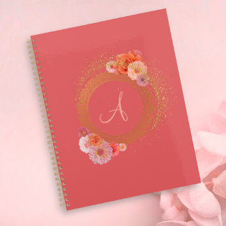 Monogram Elegant Floral Damask Golden Frame Planner