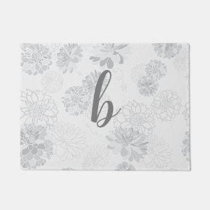 Monogram Elegant Floral Gray Doormat