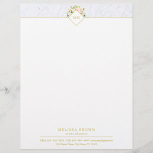 Monogram Elegant Floral Marble Chic Letterhead