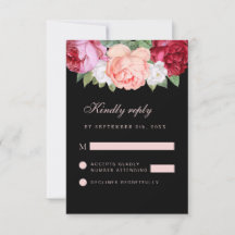 Monogram Elegant Floral Roses Pink Black Wedding