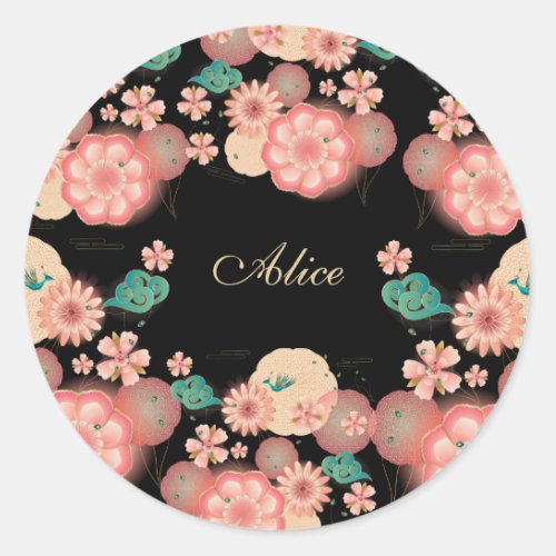 Monogram Elegant Floral Spring Peach Garden flower Classic Round Sticker