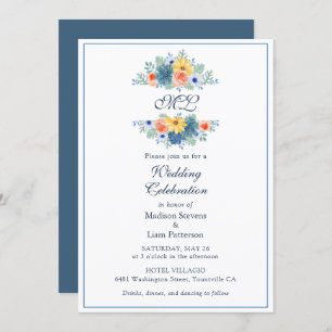 Monogram Elegant Floral Succulent Macaron Wedding Invitation