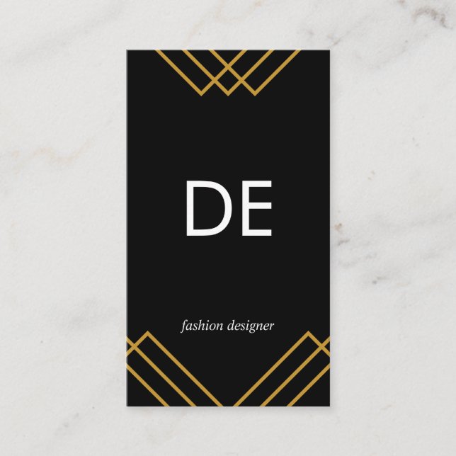 Monogram Elegant Geometric Gold Lines Simple Black Business Card (Front)