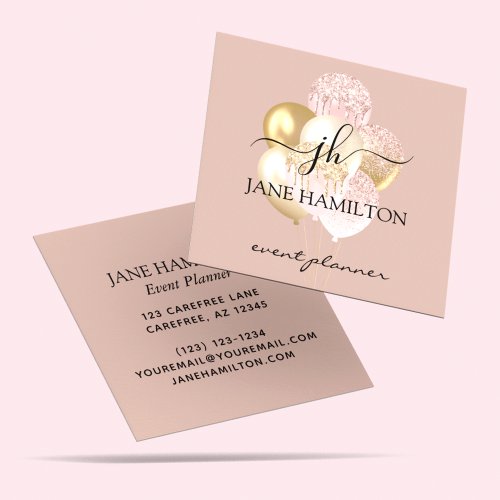 Monogram Elegant Glitter Balloons Square Business Card