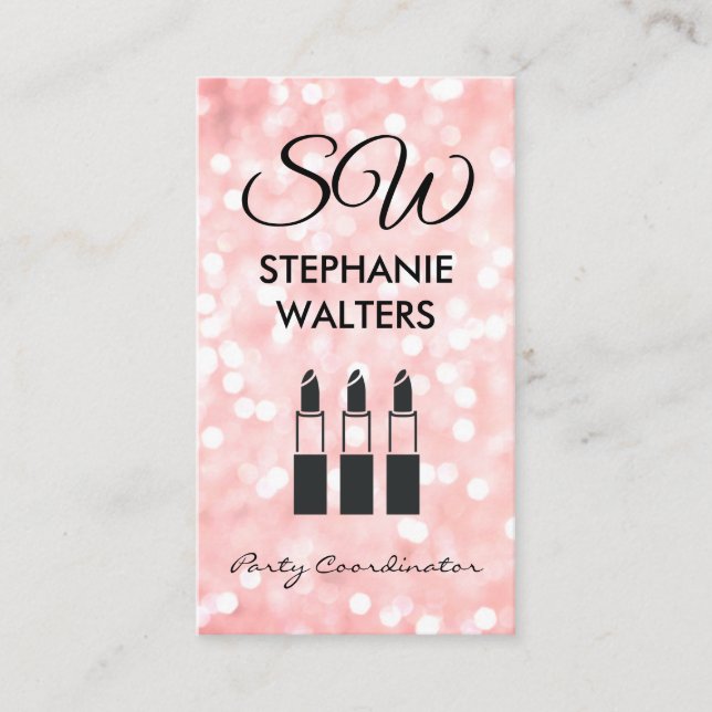 Monogram Elegant Glitter (Pink) Glamour Lipstick Business Card (Front)