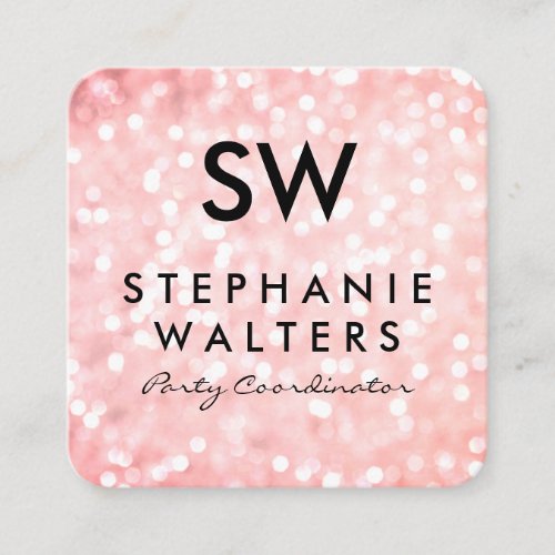 Monogram Elegant Glitter Pink Square Business Card