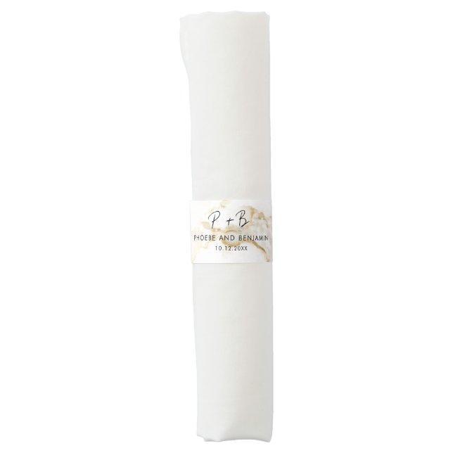 Monogram Elegant Gold Effect Marble Wedding Napkin Bands (Front)