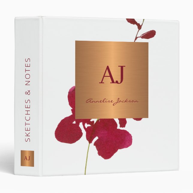 Monogram elegant gold glam business office school 3 ring binder (Front/Spine)