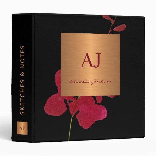 Monogram elegant gold glam business office school 3 ring binder (Front/Spine)