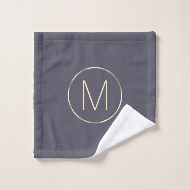 Monogram Elegant Gold Gray Bath Towel Set (Wash Cloth)