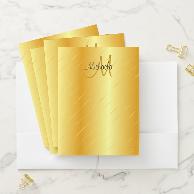 Monogram Elegant Gold Look Personalized Template Pocket Folder (In Situ)