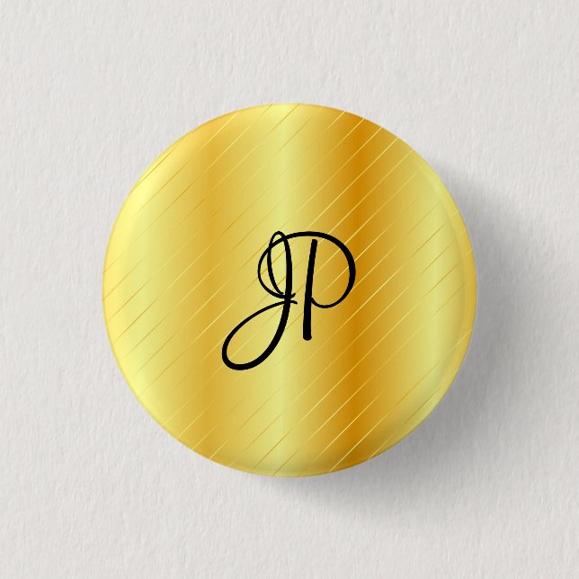 Monogram Elegant Gold Look Template Modern Button (Front)