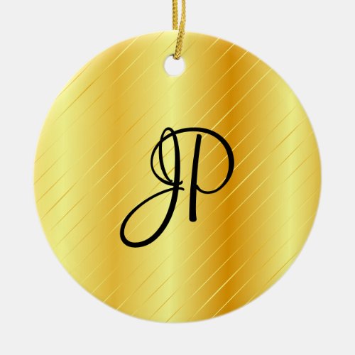 Monogram Elegant Gold Look Template Modern Ceramic Ornament
