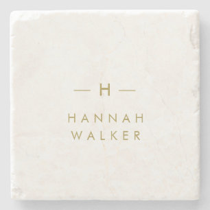Monogram Elegant Gold Minimalist Marble Stone Coaster