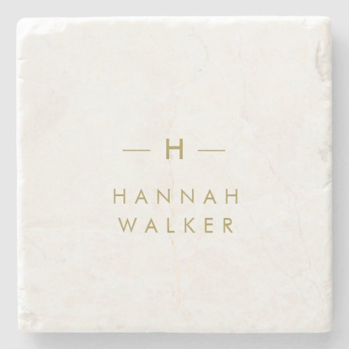 Monogram  Elegant Gold Minimalist Marble Stone Coaster