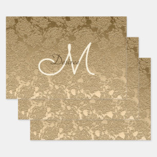 Monogram Elegant Gold Modern Floral Girly Wrapping Paper Sheets