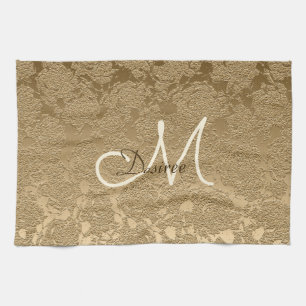 Monogram Elegant Gold Modern Girly Floral Kitchen Towel
