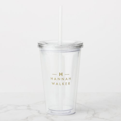 Monogram  Elegant Gold Modern Minimalist Acrylic Tumbler