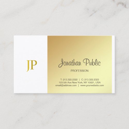 Monogram Elegant Gold White Plain Luxury Script Business Card