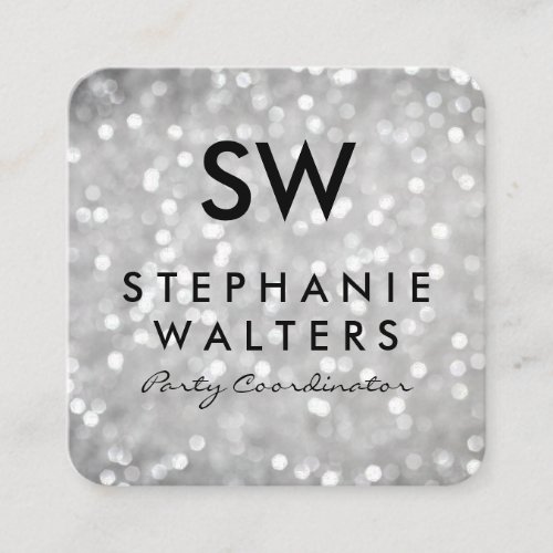 Monogram Elegant Gray Glitter Square Business Card