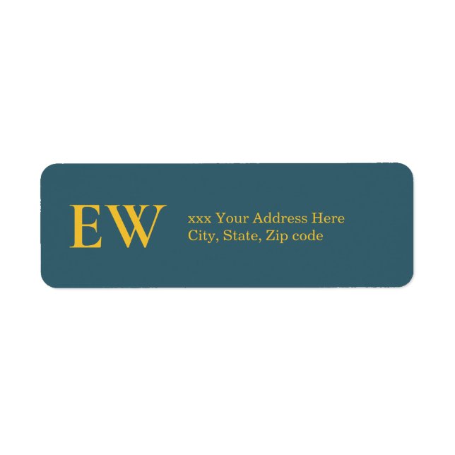 Monogram Elegant Green Blue Golden Yellow Address Label (Front)