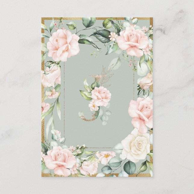 Monogram Elegant Green Floral Roses Letter J Thank You Card (Front)