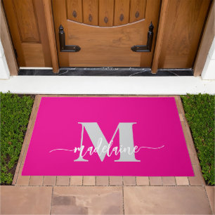 Monogram Elegant Hot Pink White Personal Doormat