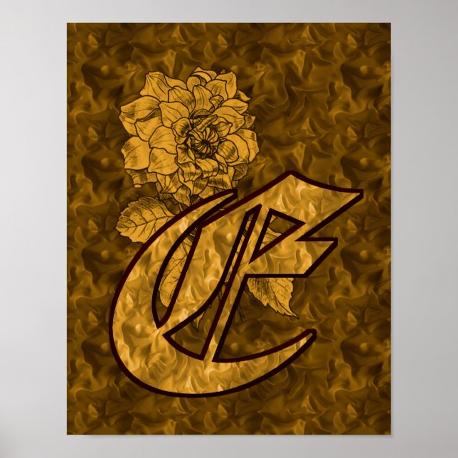 Monogram Elegant Initial E Gold Peony Flower Poster (Front)
