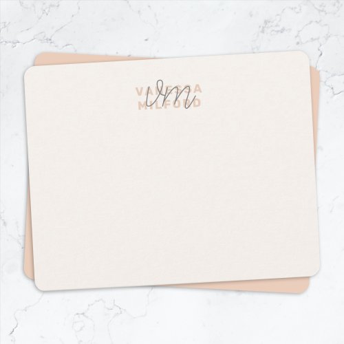 Monogram Elegant Ivory Cream Blush Pink Modern Note Card