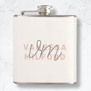 Monogram Elegant Ivory Cream Modern Minimalist Flask