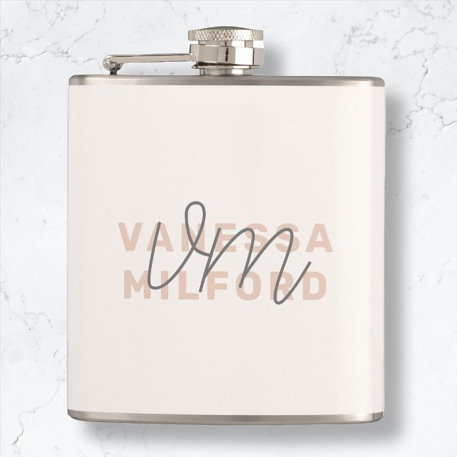 Monogram Elegant Ivory Cream Modern Minimalist Flask (Creator Uploaded)