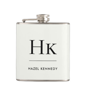 Monogram Elegant Ivory Personalized Bachelorette Flask