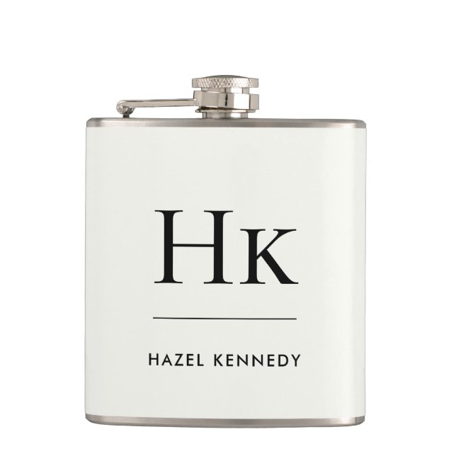 Monogram Elegant Ivory Personalized Bachelorette Flask (Front)