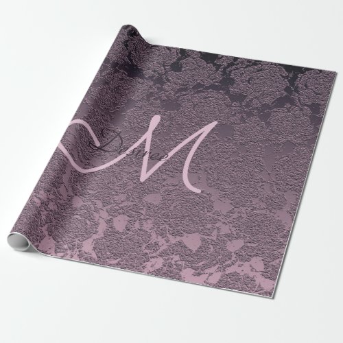 Monogram Elegant Lavender Mauve Purple Floral Wrapping Paper