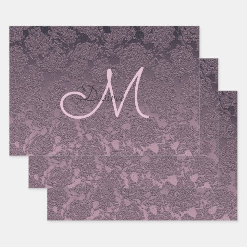 Monogram Elegant Lavender Mauve Purple Floral Wrapping Paper Sheets