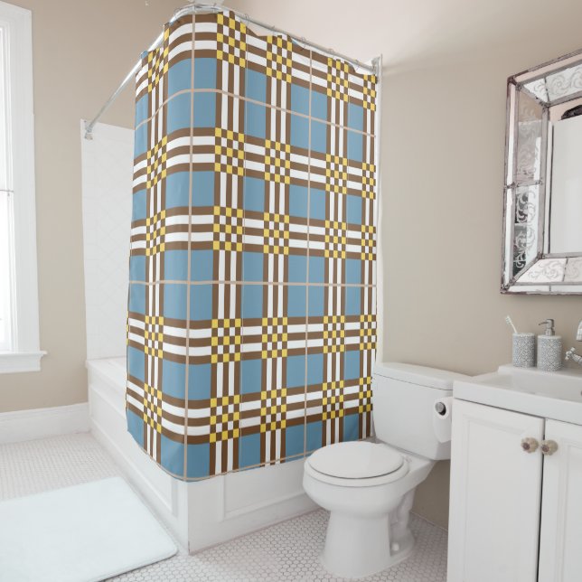  Monogram Elegant  Light Blue Plaid Shower Curtain (In Situ)