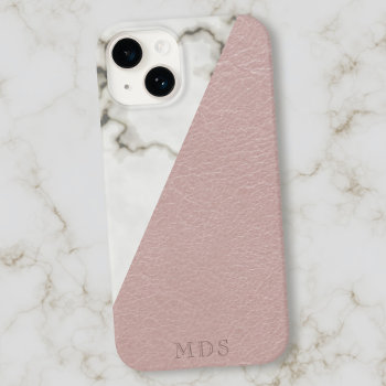Monogram Elegant Marble Blush Pink Faux Leather  Case-mate Iphone 14 Case by mothersdaisy at Zazzle