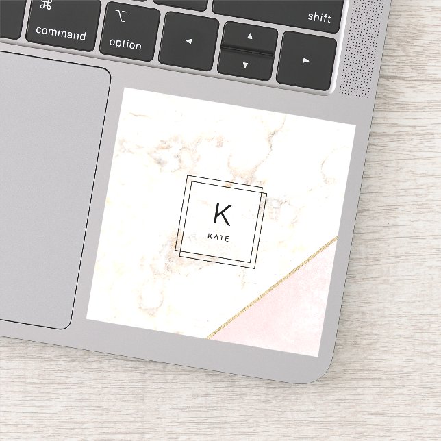 Monogram Elegant Marble Minimalist Rose Gold Sticker (Detail)