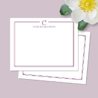 Monogram Elegant Maroon Wine Border Stationery