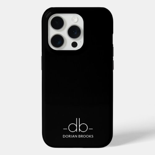 Monogram Elegant Minimal Black And White iPhone 15 Pro Case